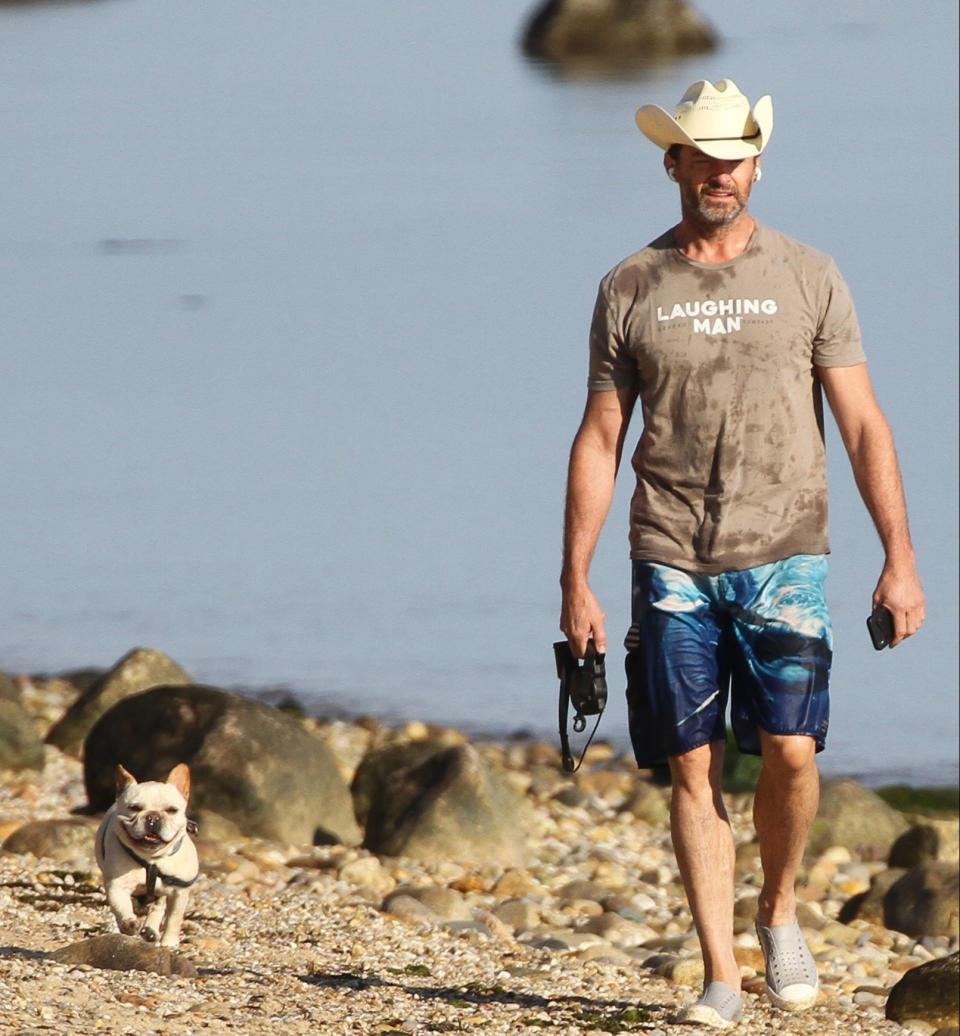 <p>Hugh Jackman was seen walking his beloved dog Dali in the Hamptons. </p>