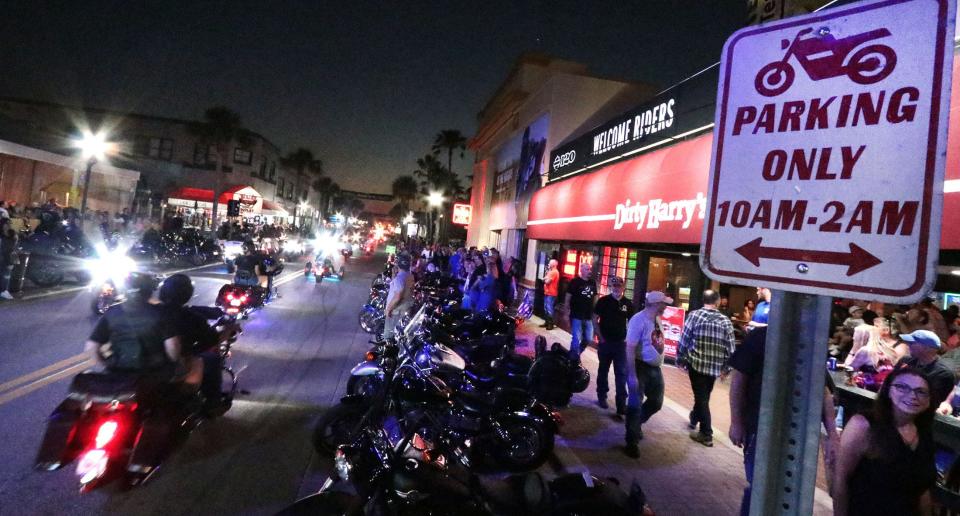 Bikes rule the night on Main Street on Friday as Bike Week shifts into high gear in Daytona Beach.