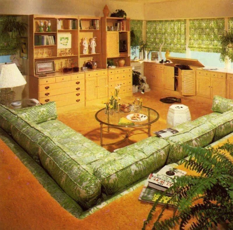 green and yellow living room in the 1970s