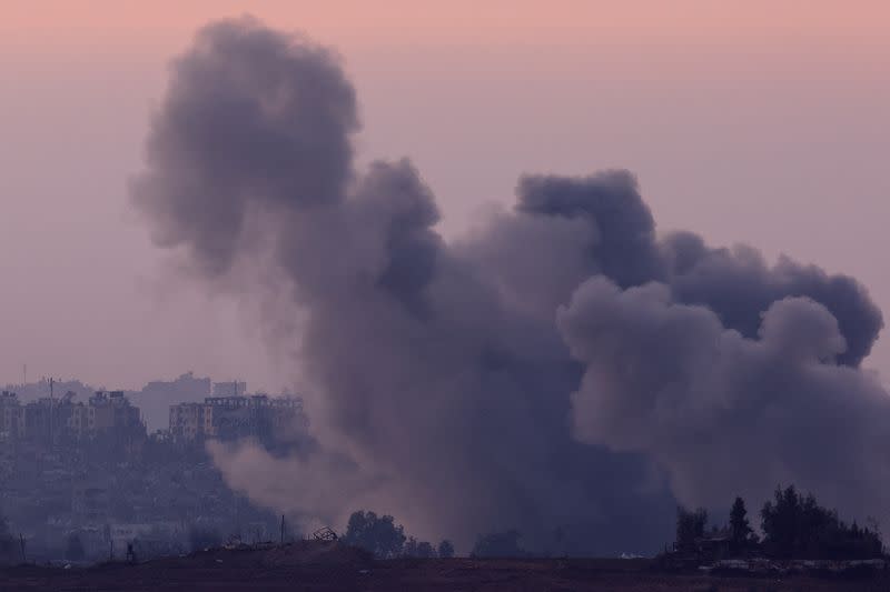 Smoke rises over Gaza, amid the ongoing conflict between Israel and the Palestinian group Hamas, as seen from south Israel