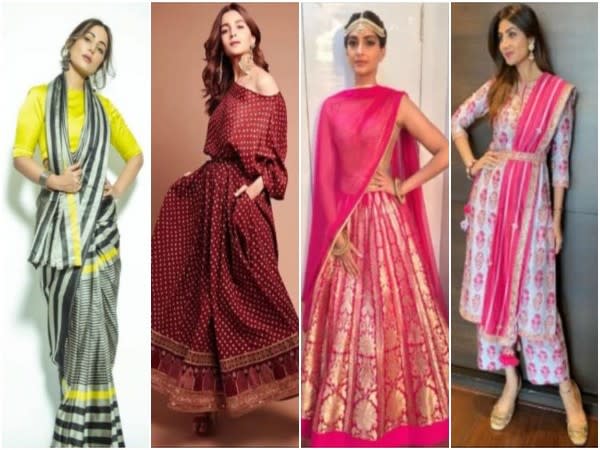 Raksha Bandhan fashion ideas from Bolywood divas- Hina Khan, Alia Bhatt, Sonam Kapoor, Shilpa Shetty (L to R) (Image source: Instagram)