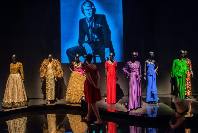 Tourists visit the new Yves Saint Laurent museum that opened in the Moroccan city of Marrakesh on Thursday