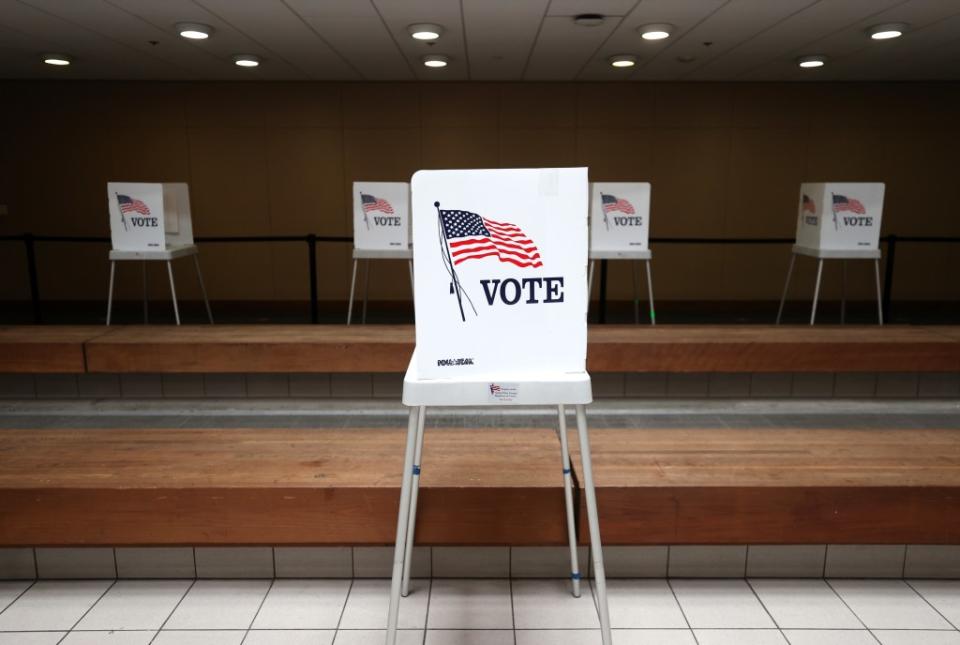 A view of voting booths at the Santa Clara County registrar of voters office on Oct. 13, 2020, in San Jose, California.(Photo by Justin Sullivan/Getty Images)