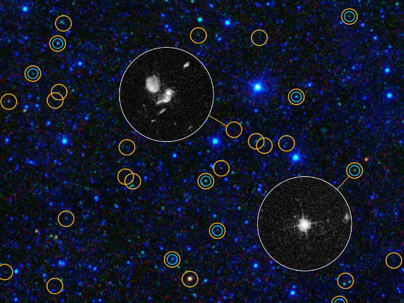 This zoomed-in view of a portion of the all-sky survey from WISE shows a collection of quasar candidates. Image released August 29, 2012.