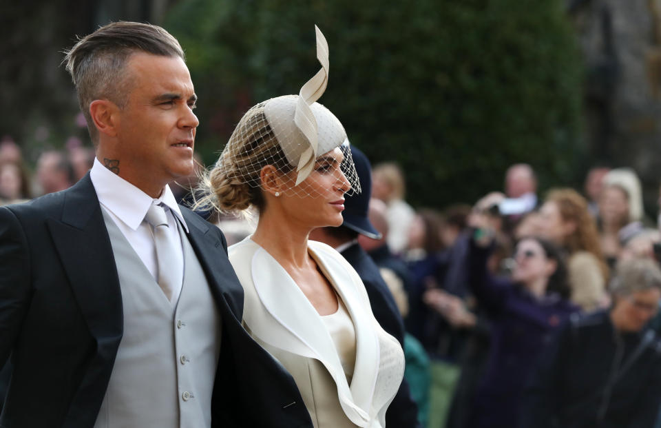 Robbie Williams and Ayda Field arrive ahead of the wedding of Princess Eugenie to Jack Brooksbank at St George's Chapel in Windsor Castle.