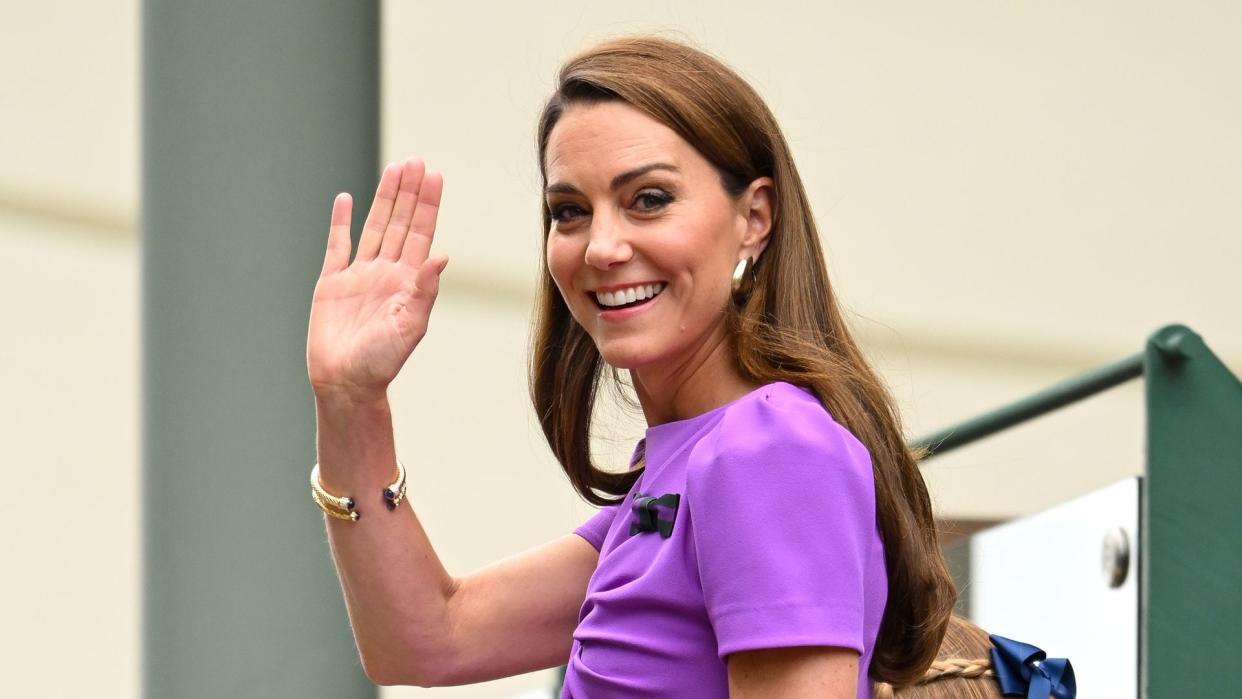 Catherine Princess of Wales and Princess Charlotte of Wales attend day fourteen of the Wimbledon Tennis Championships at the All England Lawn Tennis and Croquet Club