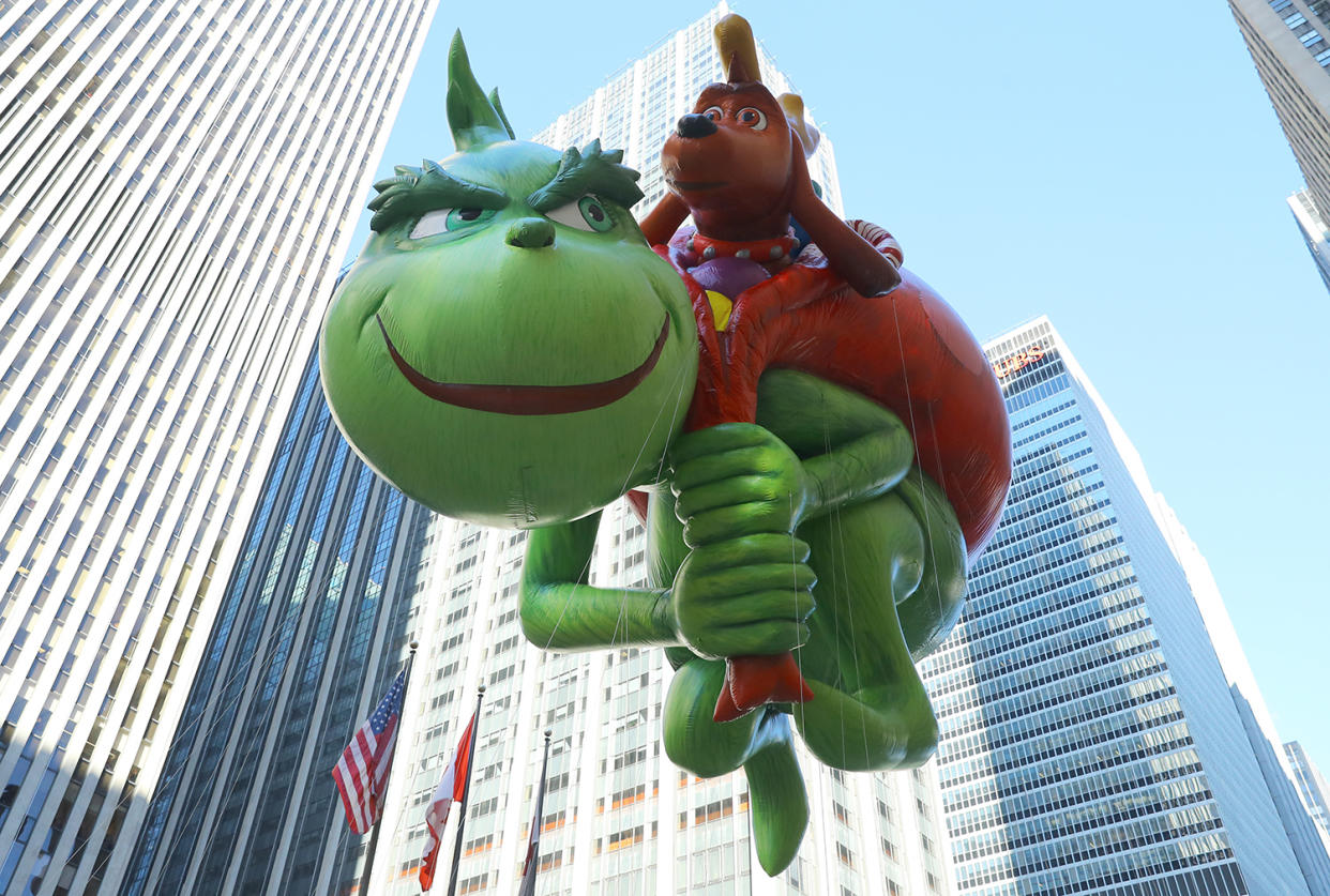 The Grinch balloon will attempt to steal some holiday cheer in his first-ever appearance in the 91st Macy's Thanksgiving Day Parade in New York, Nov. 23, 2017. (Photo: Gordon Donovan/Yahoo News) 