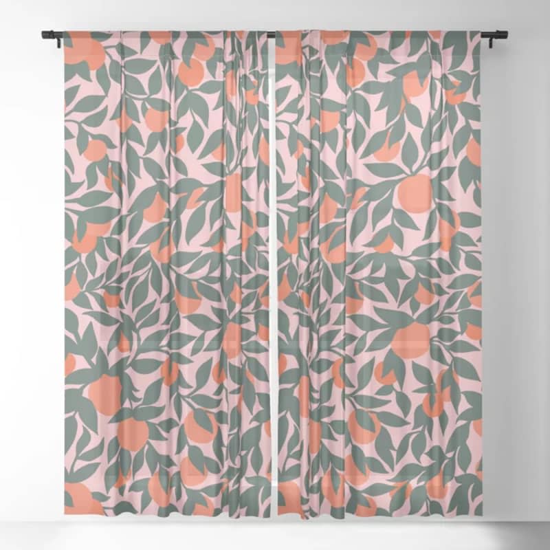 Orange and Leaves Pink Sheer Curtain, 50" x 84"