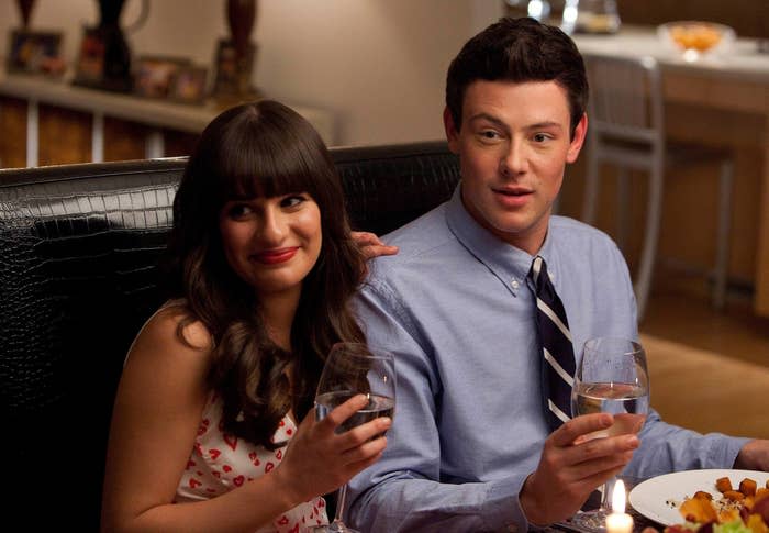 Lea Michele as Rachel, left, and Cory Monteith as Finn in season 3 of Glee.