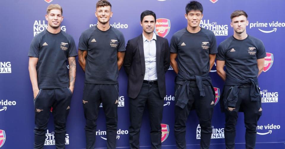 Mikel Arteta and four of his Arsenal players at the All or Nothing: Arsenal premiere Credit: PA Images