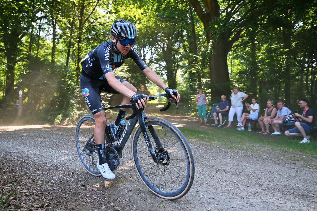  DIEST BELGIUM  JUNE 10 Megan Jastrab of The United States and Team DSM competes during the 3rd Duracell Dwars Door Het Hageland 2023 Womens Elite a 128km one day race from Aarschot to Diest on June 10 2023 in Diest Belgium Photo by Luc ClaessenGetty Images 