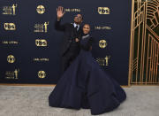 Will Smith, left, and Jada Pinkett Smith arrive at the 28th annual Screen Actors Guild Awards at the Barker Hangar on Sunday, Feb. 27, 2022, in Santa Monica, Calif. (Photo by Jordan Strauss/Invision/AP)