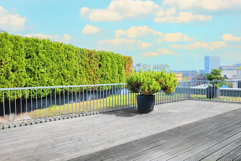 Die Dachterrasse mit ihrer grünen Aussicht auf Berlin. - Copyright: Engel & Völkers Berlin Mitte GmbH / Immobilienscout24