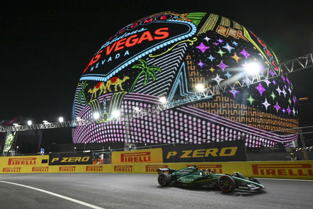  Canadian driver Lance Stroll practices on the Las Vegas Grand Prix course. 