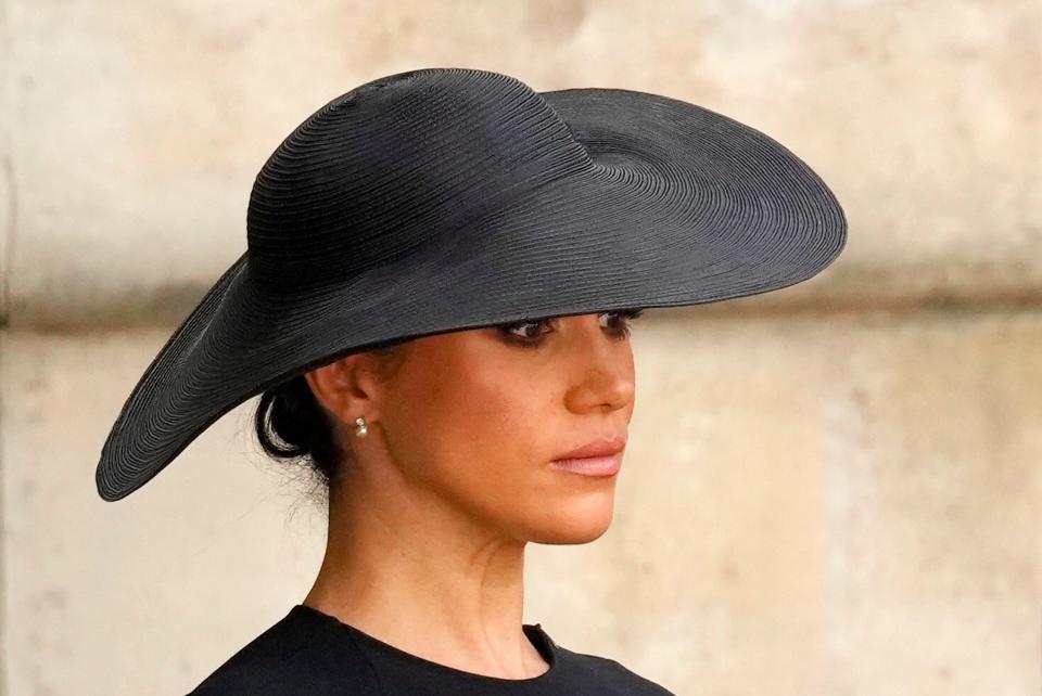 Meghan, Duchess of Sussex is seen at Westminster Abbey during The State Funeral of Queen Elizabeth II on September 19, 2022 in London, England.