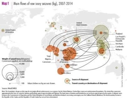 非洲象牙的國際走私路線。 圖 : 翻攝自CITES