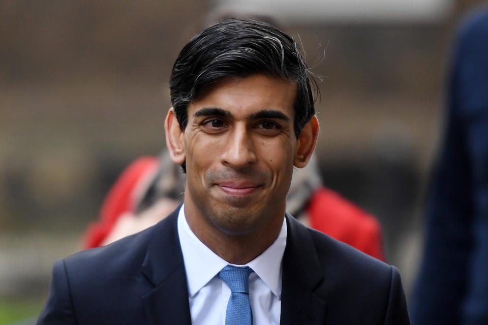 LONDON, ENGLAND - APRIL 06: Chancellor Rishi Sunak leaves Downing Street after the C-19 committee meeting on April 6, 2020 in London, England. Prime Minister Boris Johnson was kept overnight in hospital after experiencing persistent symptoms of COVID-19. Foreign Secretary Dominic Raab chaired Monday morning's coronavirus meeting in his place, but the government said Mr. Johnson remained "very much in charge." (Photo by Peter Summers/Getty Images)