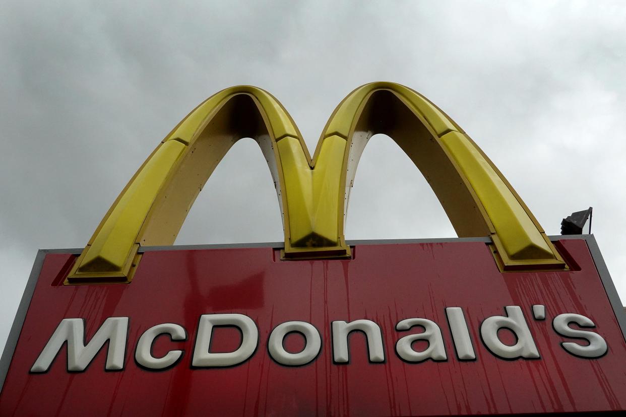 A McDonalds sign hangs outside the fast food restaurant on July 26, 2022 in Miami, Florida.