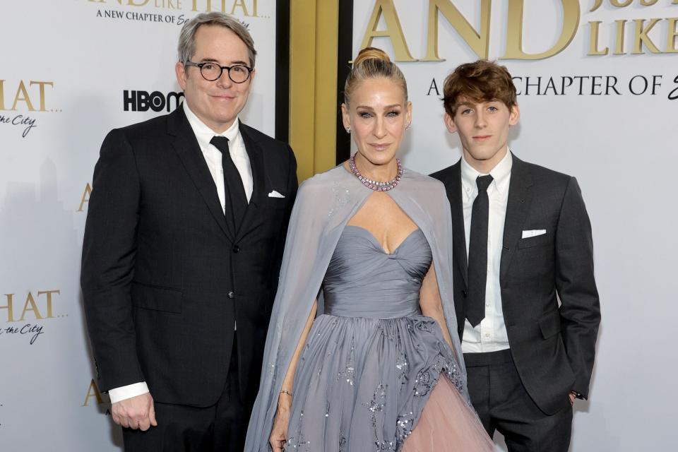 Matthew Broderick, Sarah Jessica Parker and James Wilkie Broderick attends HBO Max's "And Just Like That" New York Premiere at Museum of Modern Art on December 08, 2021