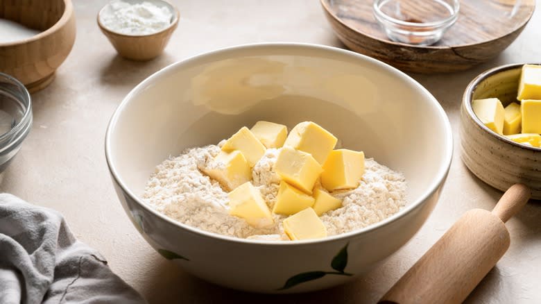 Flour and butter in a bowl