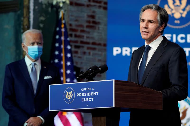 FILE PHOTO: U.S. President-elect Joe Biden announces announces national security team at his transition headquarters in Wilmington, Delaware