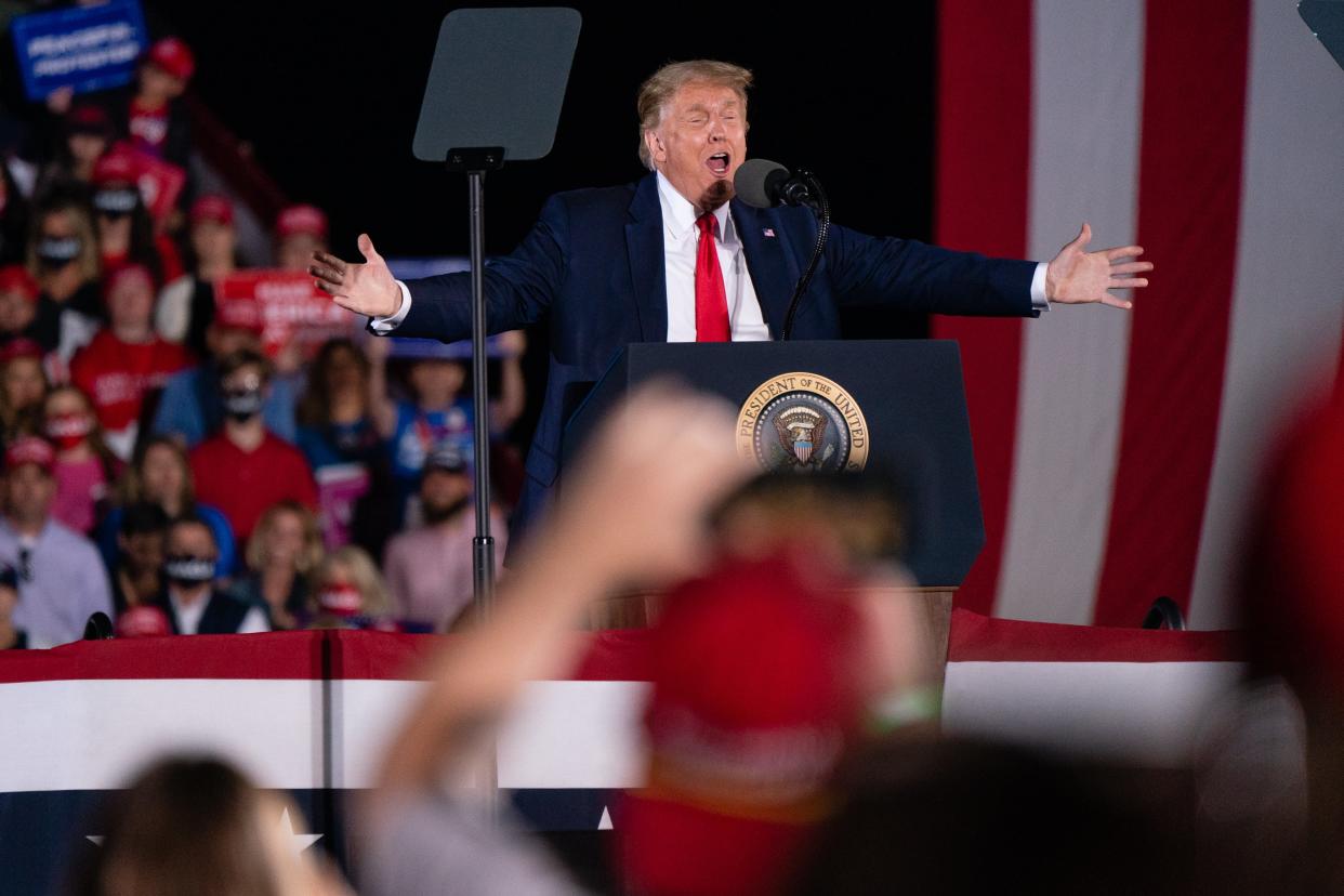 Donald Trump speaks at a campaign rally on 10 October 2020 in Macon, Georgia. (Getty Images)