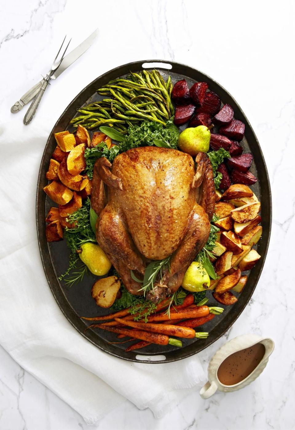 <p>Pears roasted with the turkey get blended into pan juices for a sweet-salty, secret-ingredient gravy that'll be everyone's favorite <a href="https://www.goodhousekeeping.com/holidays/thanksgiving-ideas/g1202/thanksgiving-side-dishes/" rel="nofollow noopener" target="_blank" data-ylk="slk:Thanksgiving side dish;elm:context_link;itc:0;sec:content-canvas" class="link ">Thanksgiving side dish</a> this year.</p><p><em><a href="https://www.goodhousekeeping.com/food-recipes/a41080/golden-glazed-turkey-and-roasted-pear-gravy-recipe/" rel="nofollow noopener" target="_blank" data-ylk="slk:Get the recipe for Golden Glazed Turkey and Roasted Pear Gravy »;elm:context_link;itc:0;sec:content-canvas" class="link ">Get the recipe for Golden Glazed Turkey and Roasted Pear Gravy »</a></em></p>