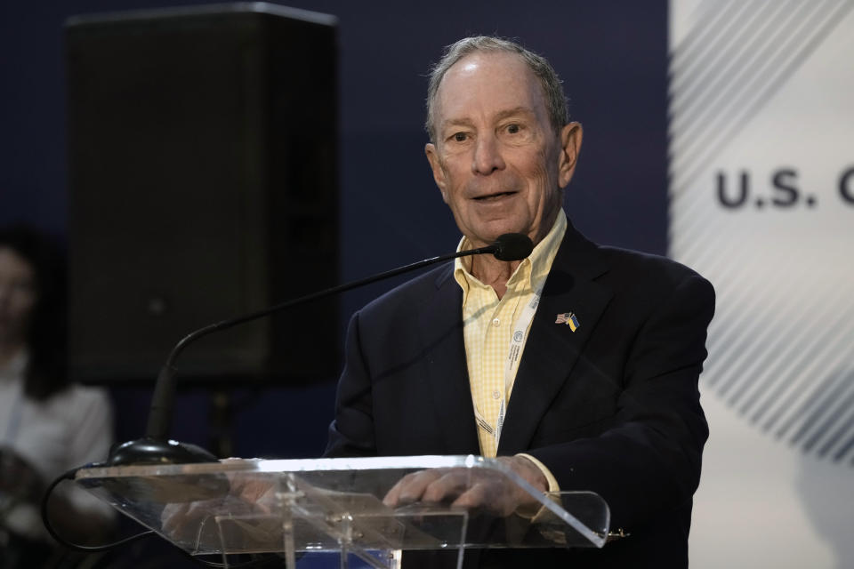 FILE - Michael Bloomberg, former mayor of New York, speaks at the opening of the U.S. Pavilion at the COP27 U.N. Climate Summit, Tuesday, Nov. 8, 2022, in Sharm el-Sheikh, Egypt. As the ranks of America’s super wealthy grow, the roster of major philanthropists is expanding to include not-so-typical megadonors — among them, a professional clarinetist, a Ph.D. in meat science, and a lawyer who regularly argues before the U.S. Supreme Court. (AP Photo/Nariman El-Mofty, File)