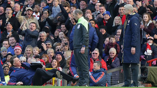 Van Gaal does his best Alexis Sanchez impersonation. Source: Getty