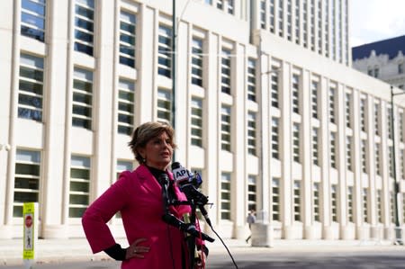 Attorney Gloria Allred addresses the media following a bail hearing for R. Kelly in the Brooklyn borough of New York City