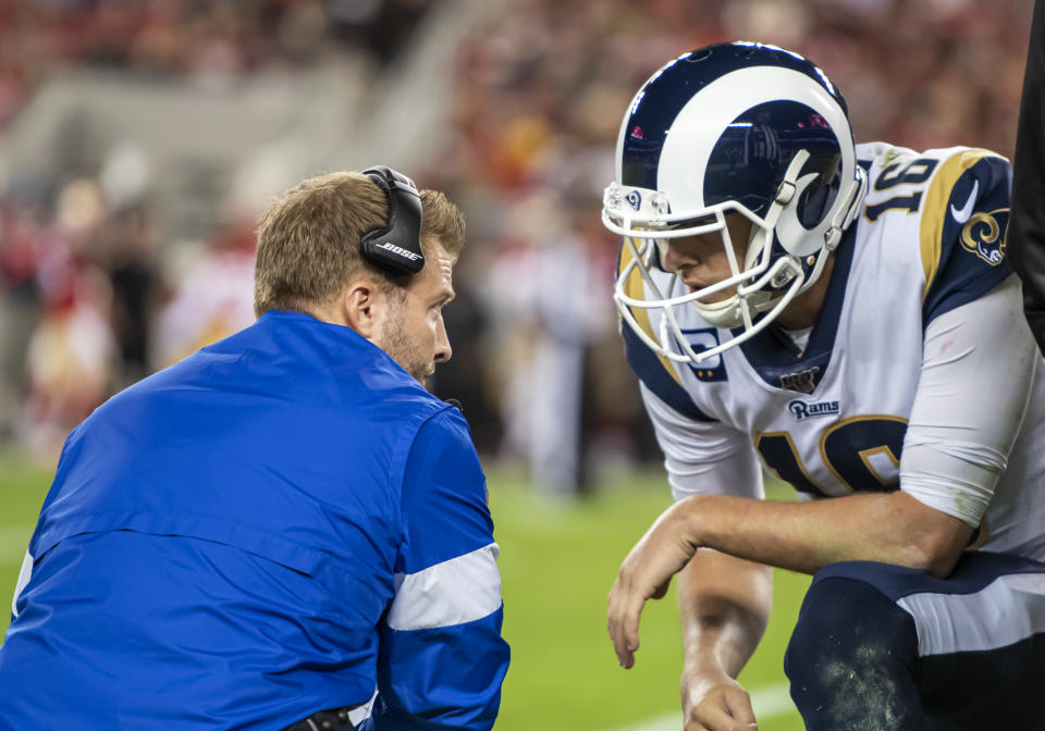 Los Angeles Rams quarterback Jared Goff and coach Sean McVay are entering a big season. (Photo by Douglas Stringer/Icon Sportswire via Getty Images)