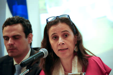 Commissioner Antonia Urrejola, Rapporteur for Nicaragua of the Inter-American Commission on Human Rights (IACHR), speaks during a press conference in Managua, Nicaragua May 21, 2018. REUTERS/Oswaldo Rivas