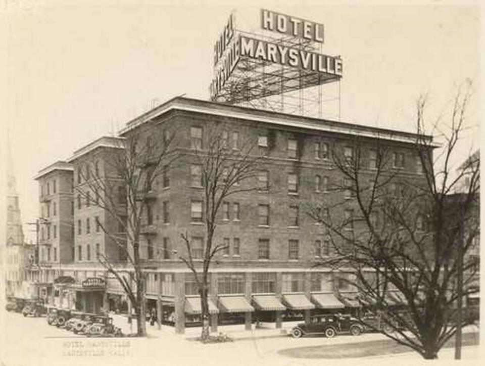 The Hotel Marsville is seen a few years after its opening in 1926. The national historic landmark building, boarded up and vacant for nearly 40 years, was gutted by fire Saturday, June 15, 2024. The cause of the fire is being investigated.