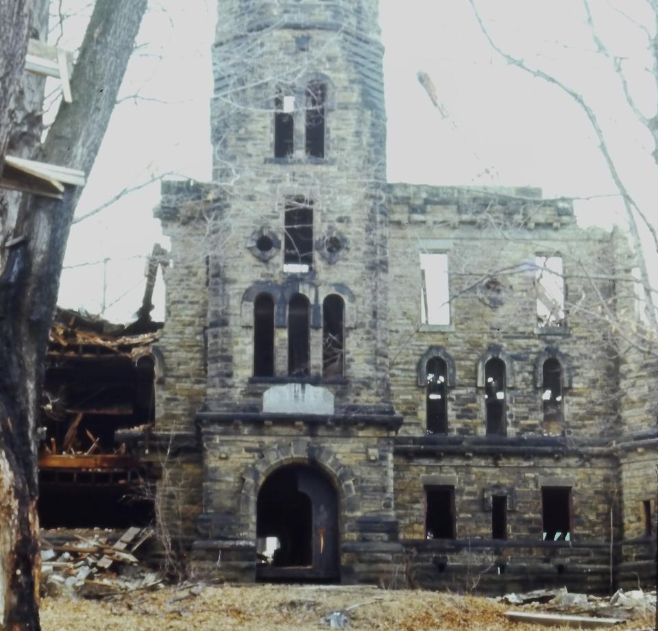 Corning Arsenal, at 220 W First St., opened in 1858. It is pictured here under demolition in 1965. The Arsenal was one of the first Corning buildings whose demolition aroused protest.