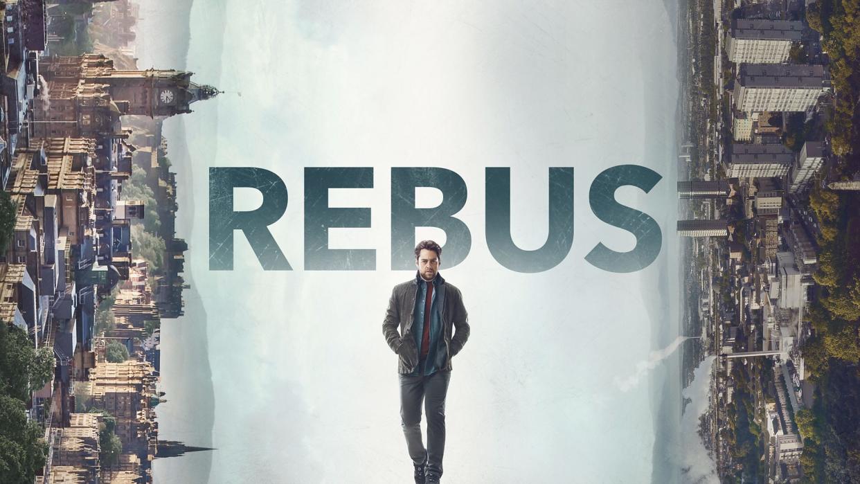  Rebus: a poster for the new BBC drama seeing Richard Rankin amid a city backdrop. 