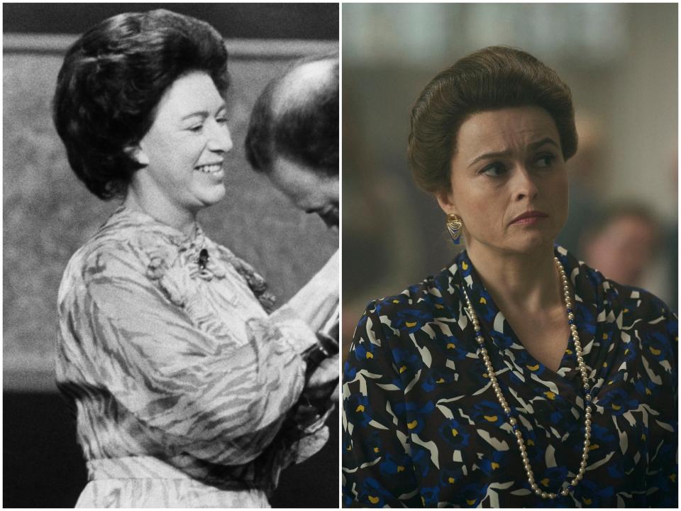 <p>Princess Margaret in 1980, Helena Bonham Carter in ‘The Crown’ season four</p>Getty Images/Netflix