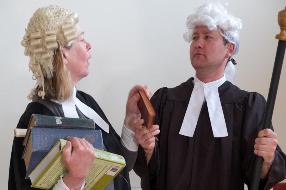 Two of the cast of Duchy Opera's Trial by Jury this summer <i>(Image: Linda Petzing)</i>