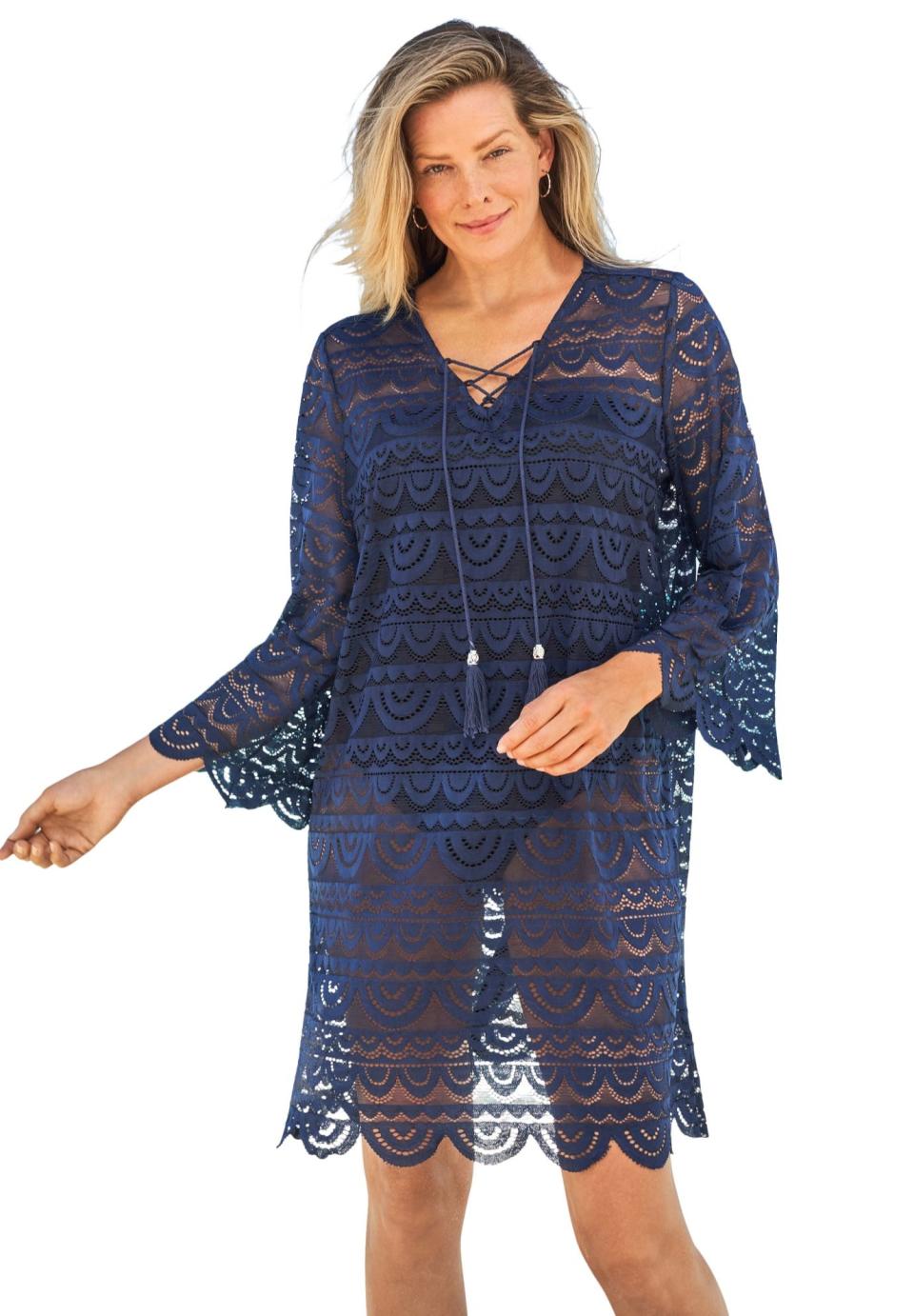 Plus-Size Scallop Lace Cover Up