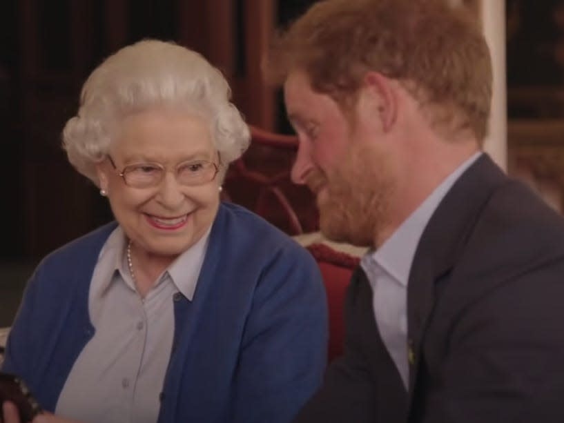 Queen Elizabeth and Prince Harry in an Invictus Games promotional video in 2016