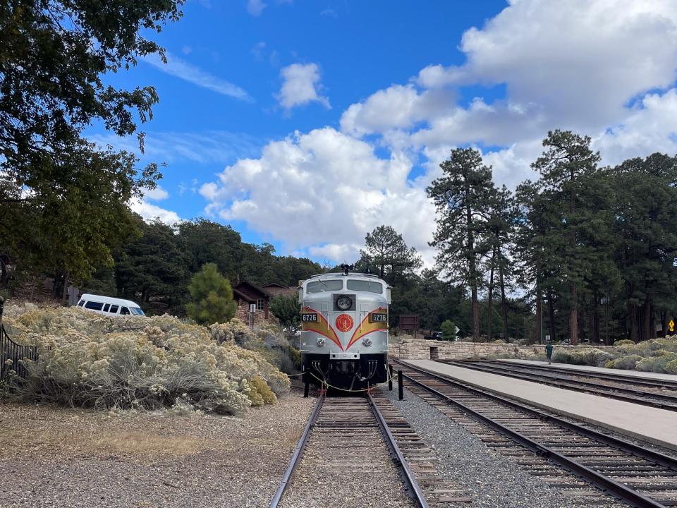 The train parked at its station in the Grand Canyon National Park.