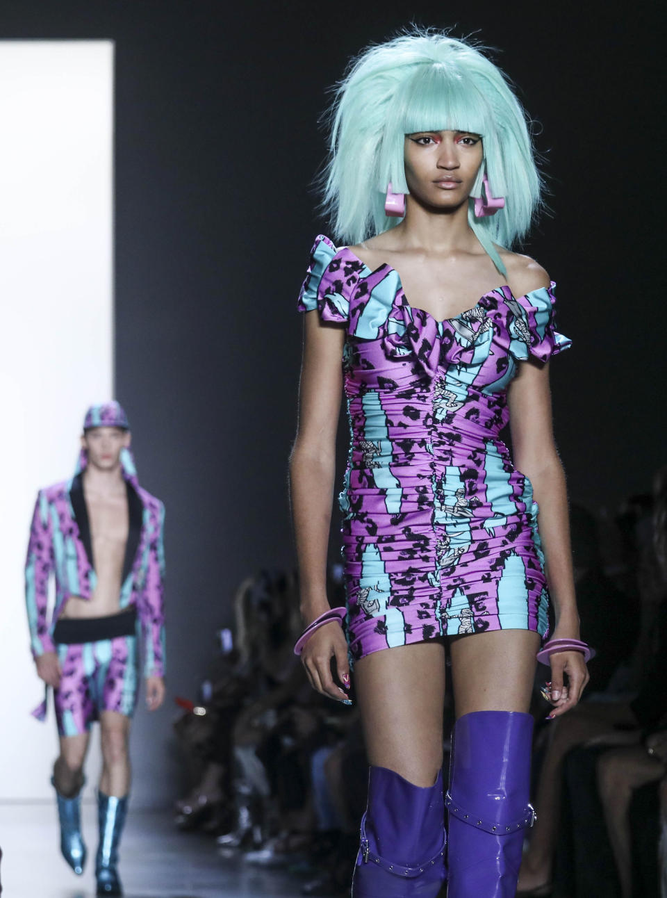 The latest fashion creation from Jeremy Scott is modeled during New York's Fashion Week, Friday, Sept. 6, 2019. (AP Photo/Bebeto Matthews)