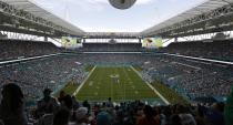 FILE - Hard Rock Stadium is seen during the second half of an NFL football game between the Miami Dolphins and the Cleveland Browns, Sunday, Sept. 25, 2016, in Miami Gardens, Fla. There are 23 venues bidding to host soccer matches at the 2026 World Cup in the United States, Mexico and Canada. (AP Photo/Lynne Sladky, File)