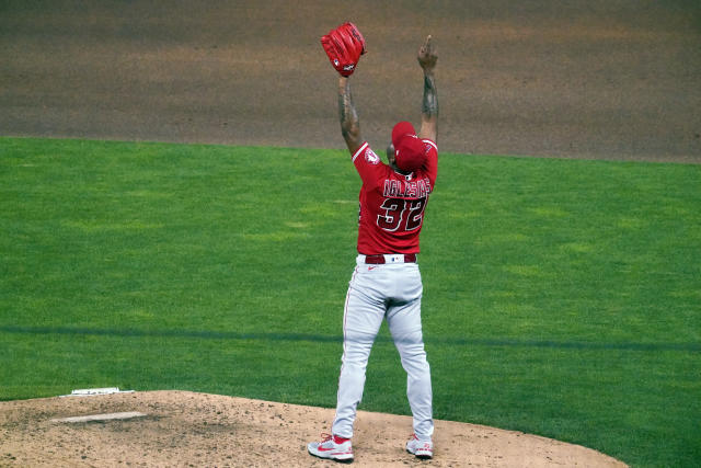 Los Angeles Angels' Shohei Ohtani comes in to hit against the Minnesota  Twins' pitcher Kenta Maeda in the fourth inning of a baseball game,  Thursday, July 22, 2021, in Minneapolis. (AP Photo/Jim