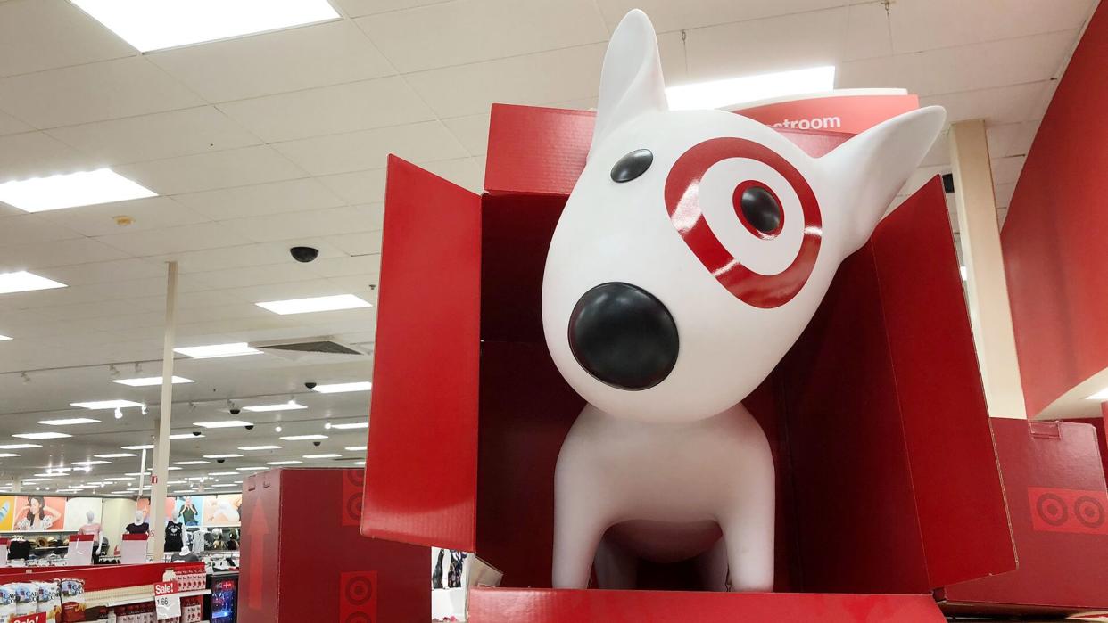 Target retail store dog mascot in box display Saint Augustine, Florida USA.