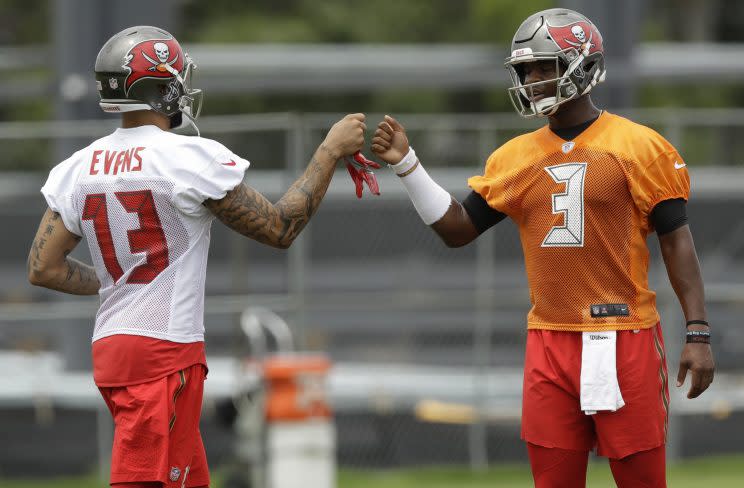 Jameis Winston and Mike Evans at the Buccaneers' recent minicamp. (AP)