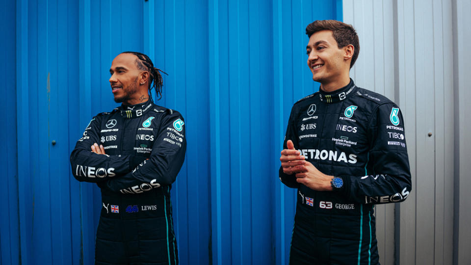 New teammates Lewis Hamilton and George Russell. - Credit: Marriott Bonvoy