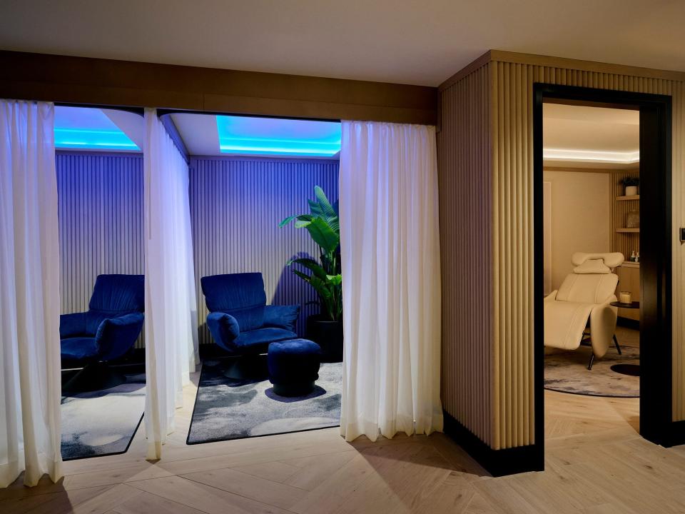 A spa-like space with small nooks and privacy curtains