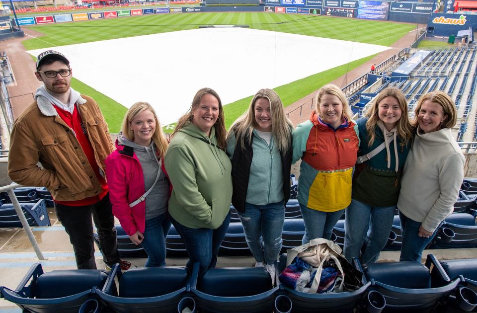 A group of teachers from the Quaboag Regional School District came to Polar Park for Teacher Appreciation Day Thursday. Unfortunately, the game was rained out. They are, from left, Ian Wykes, Melissa O’Neill, Heather Gaudreau, Caitlyn McGibbon, Kristi Kenyon, Kaitlin Bryant and Elizabeth Stevens.