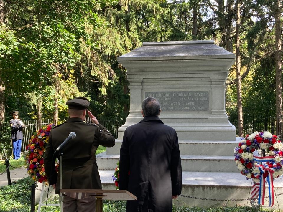 The wreath-laying takes place each year on the Sunday closest to President Hayes’ birthday at his tomb at Spiegel Grove in Fremont.