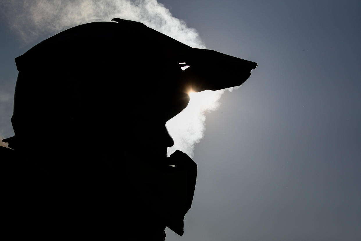 MOSCOW REGION, RUSSIA - FEBRUARY 8, 2020: A rider prepares for a race on a Gallax Club motorcycle circuit during the Chkalov All-Russian Motocross Championship in the village of Borodino. Sergei Bobylev/TASS (Photo by Sergei Bobylev\TASS via Getty Images)